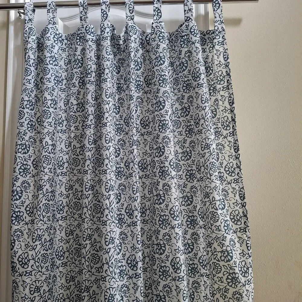 IKEA Mjolkort Floral Curtain Panels 3 PC Set Blue White 57x98 Nautical Coastal